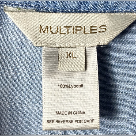 Blue Denim Flowy Blouse Button Up Business Casual - Picture 3 of 6